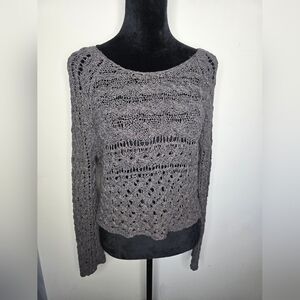 Free People Dark Grey Large Knit Long Sleeve Drop Shoulder Sweater Size S